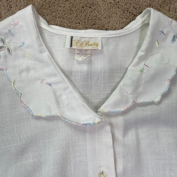 JR Bentley Shirt Womens 16 White Embroidered Rainbow Button Cottagecore Vintage - Picture 4 of 10